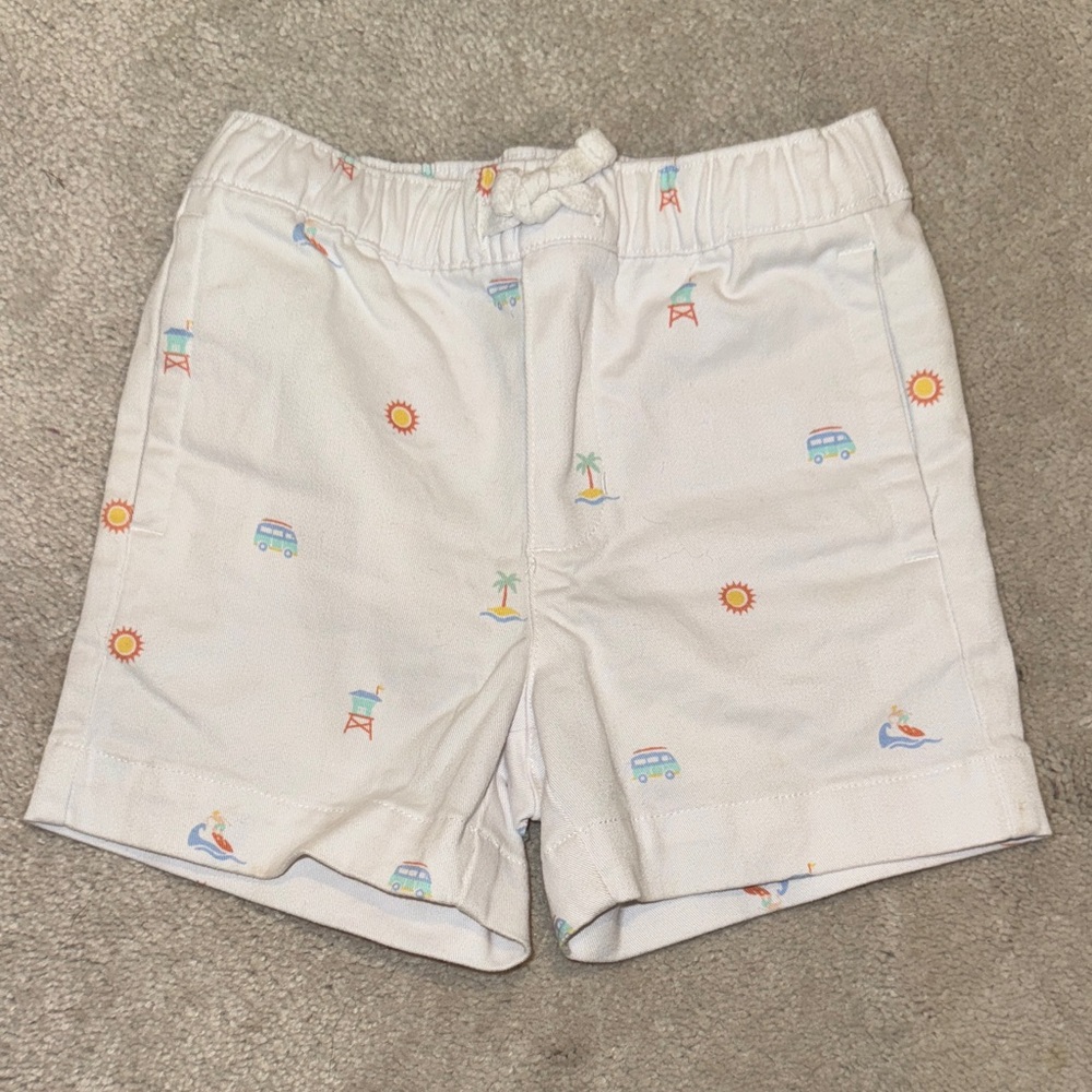 Janie and Jack White Boys Shorts with Beach Print size 2